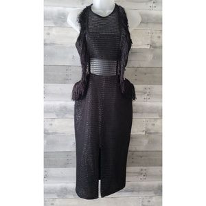 LYDIA XU Sparkle Fringe Black Cut Out Dress